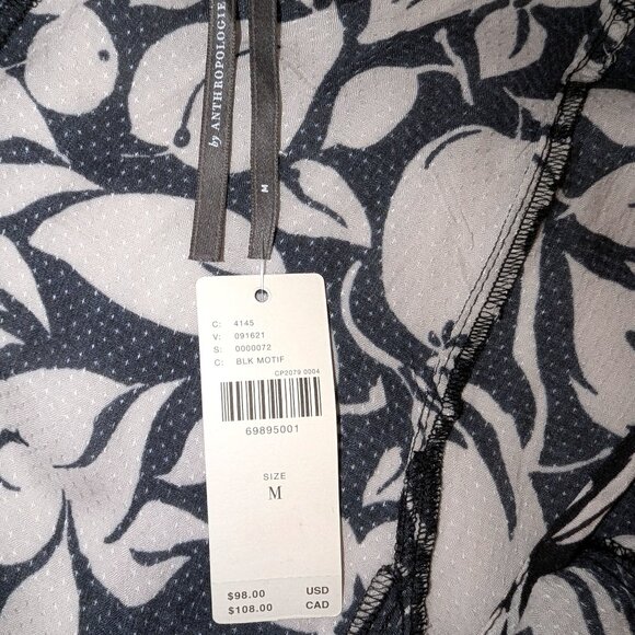 NWT Anthropologie | Sheer Mini Dress Black Motif Fruit Print | Size Medium - Picture 2 of 11